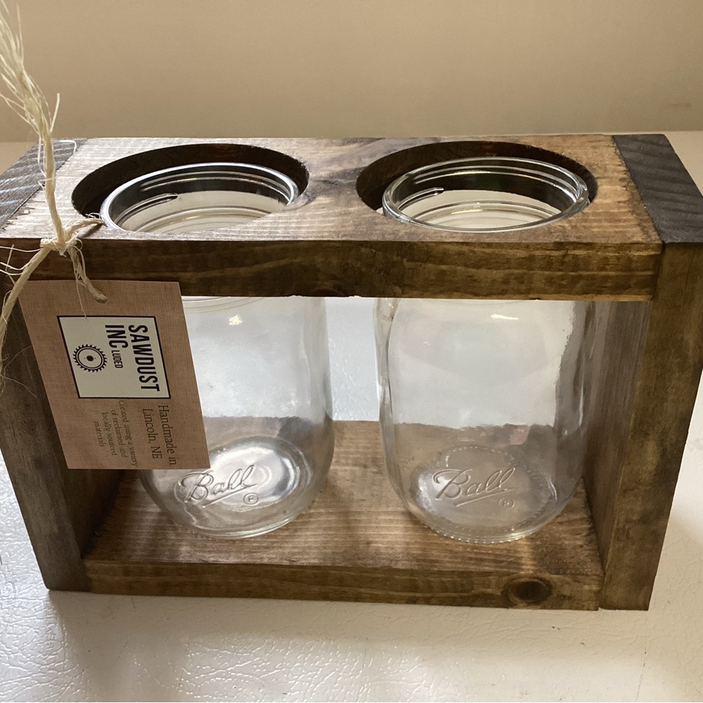 Wooden Mason Jar Holder with Glass Jars